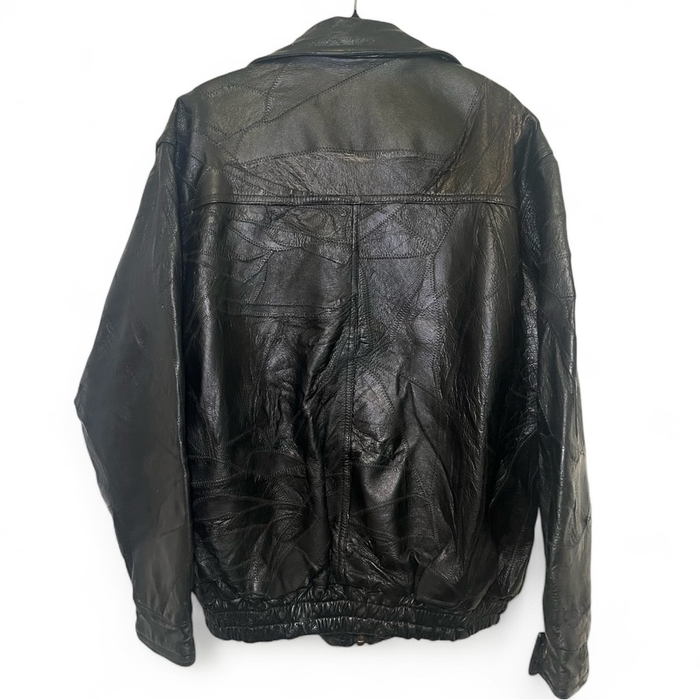 Vintage Black Leather Patchwork Jacket L - image 2